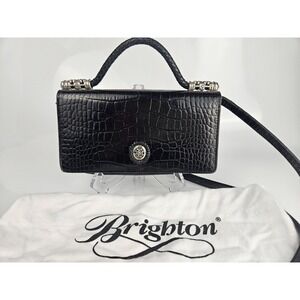 Brighton Black Croc Embossed Leather Convertible Dust Bag Medallion